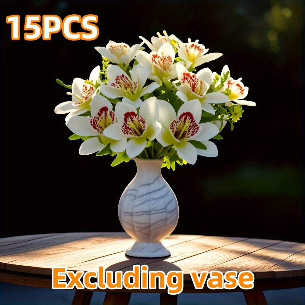 15 Bunches Artificial Orchid Artificial Phalaenopsis Bouquet Silk Real Touch Fake Flowers for Home Wedding Restaurant Hotel Room Decor