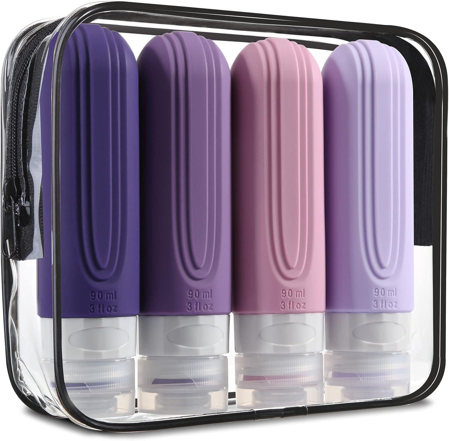 

BEPAN 4 Pc/set Travel Bottles for Toiletries BPA Free Leak Proof Squeezable Travel Size Containers Travel Accessories Essentials фіолетовий