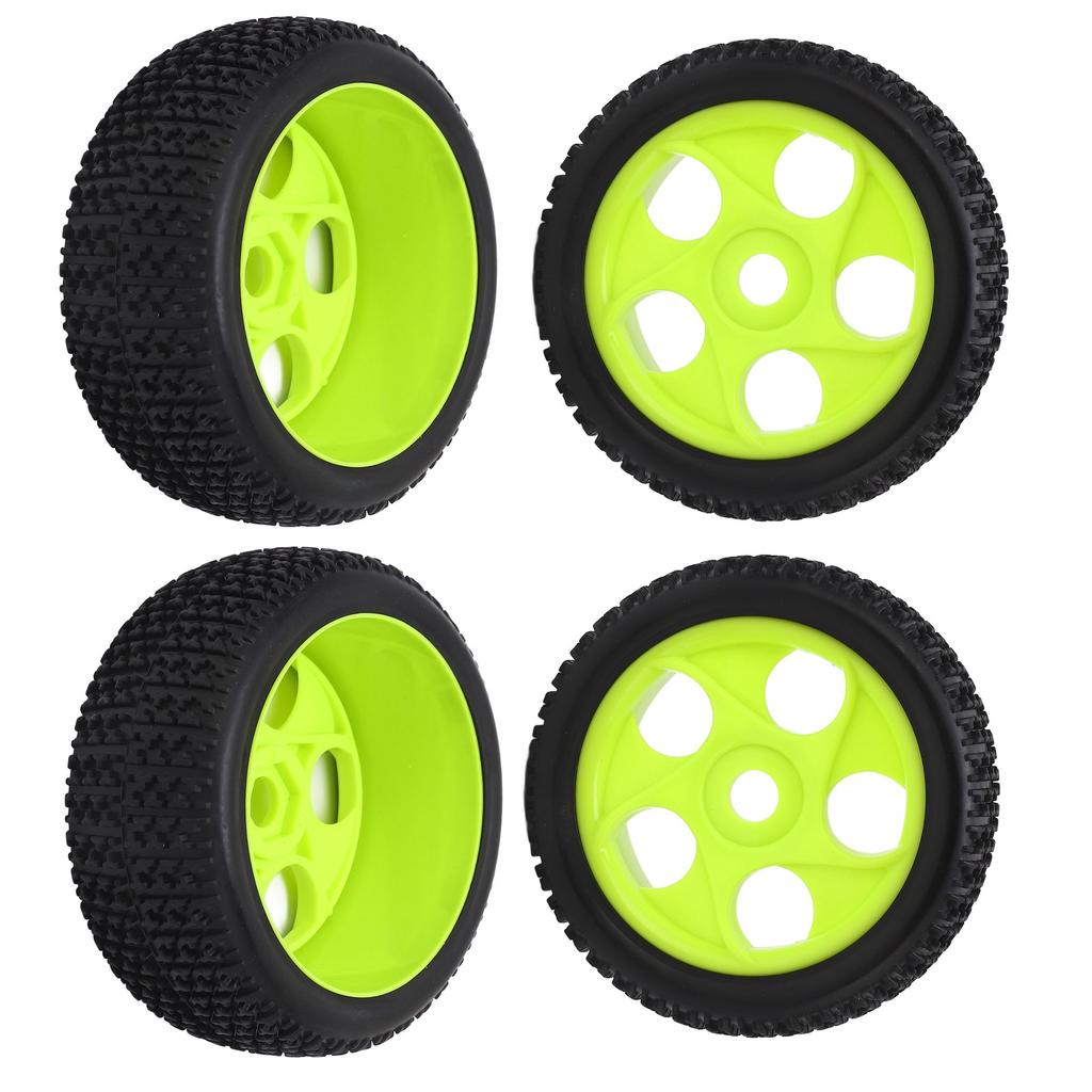 4Pcs RC Tires 5 Holes 17mm Hex Diameter Sturdy Green RC Wheel Rims Tires For  1/8 RC Car