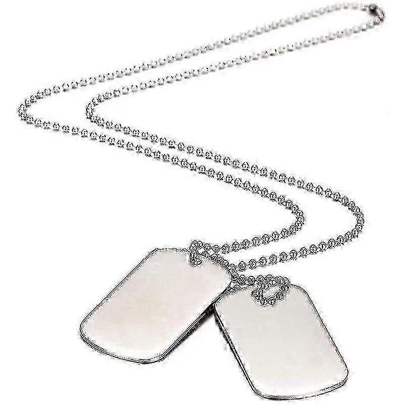 Army Style Double Dog Tag Pendant Mens Necklace, Biker 70cm Ball Chain