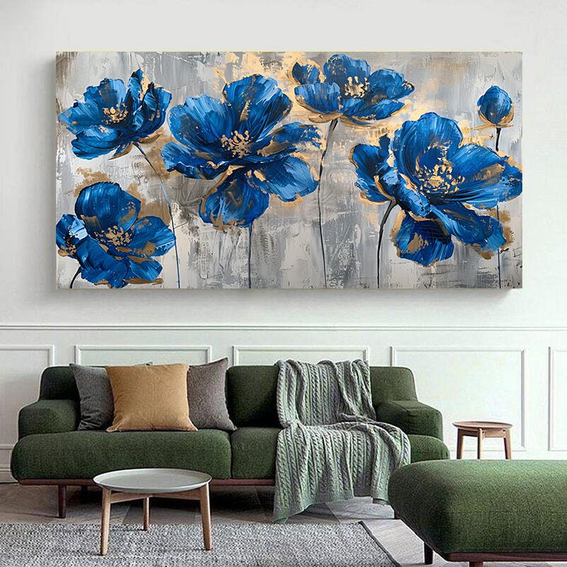 Canvas Poster, Abstract Blue Flowers Painting, Canvas Wall Art, Artwork Wall Painting For Living Room, Wall Decor, Home And Dormitory Decoration
