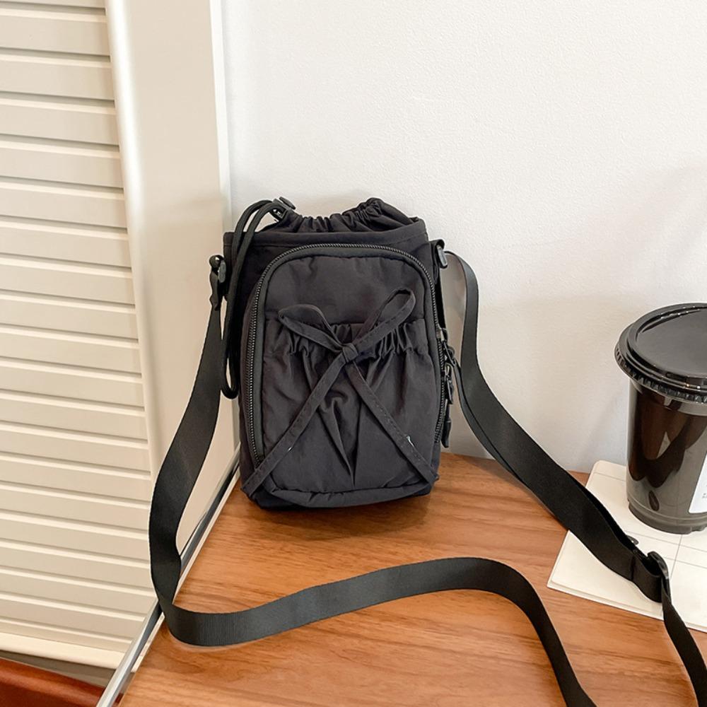 

Nylon Water Bottle Bag Bow Water Cup Bag Portable Phone Crossbody Bag Sports чёрный