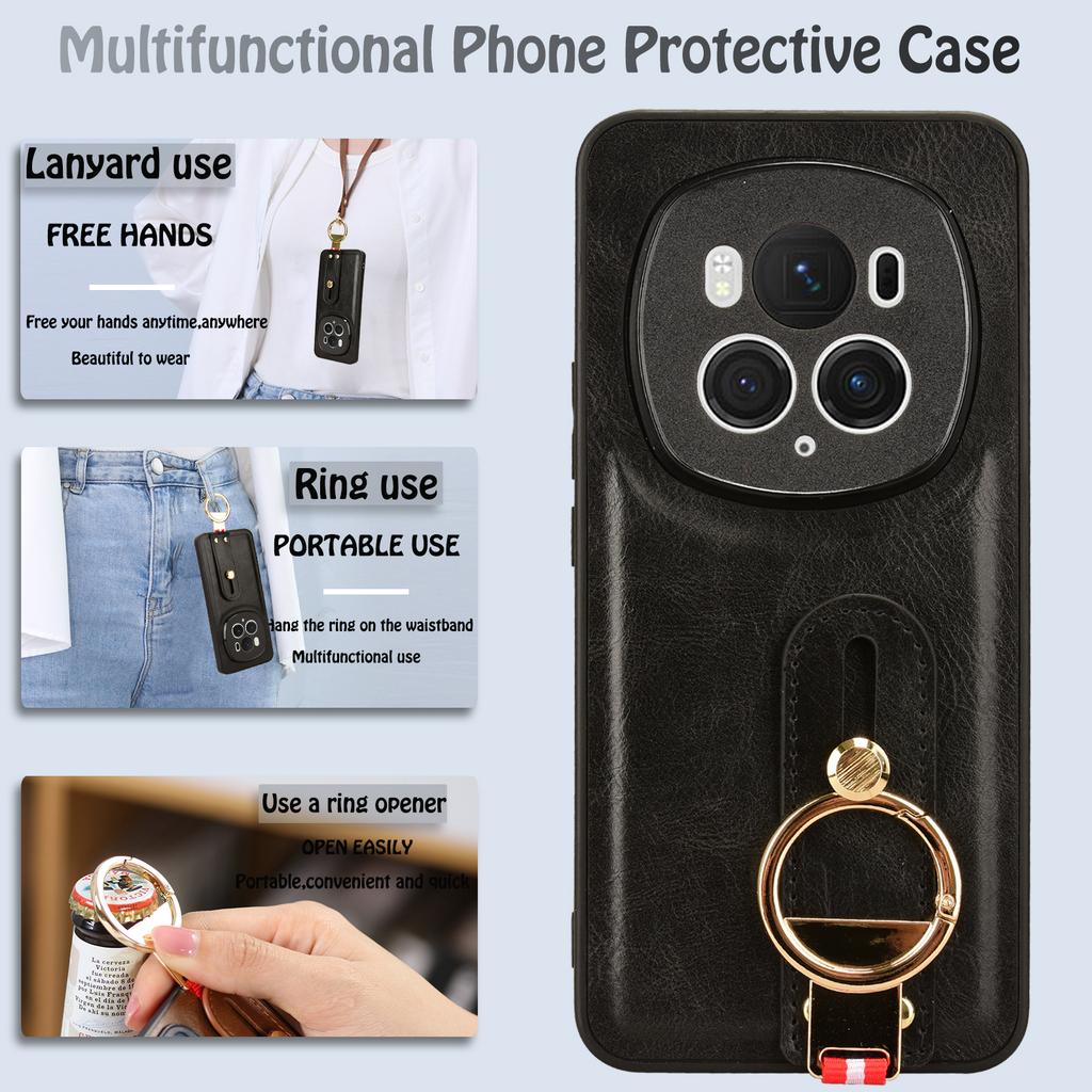For Honor Magic6 Pro 5G Case Wristband Kickstand Phone Back Cover with Bottle Opener Ring