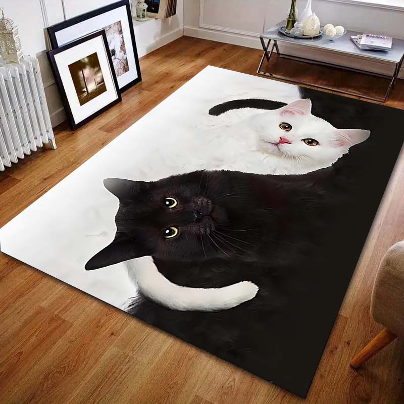 Black Cat White Cat Personalized Print Carpet for Living Room Bedroom Bedside Sofa Table Floor Mat Home Area Rug Decor for Gifts
