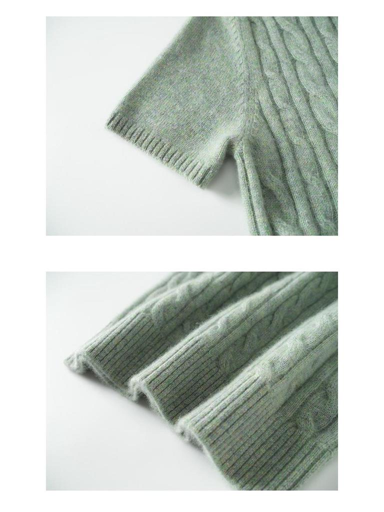 Conscien Aurora Cashmere Cable Knit Short Sleeve Round Neck Sweater