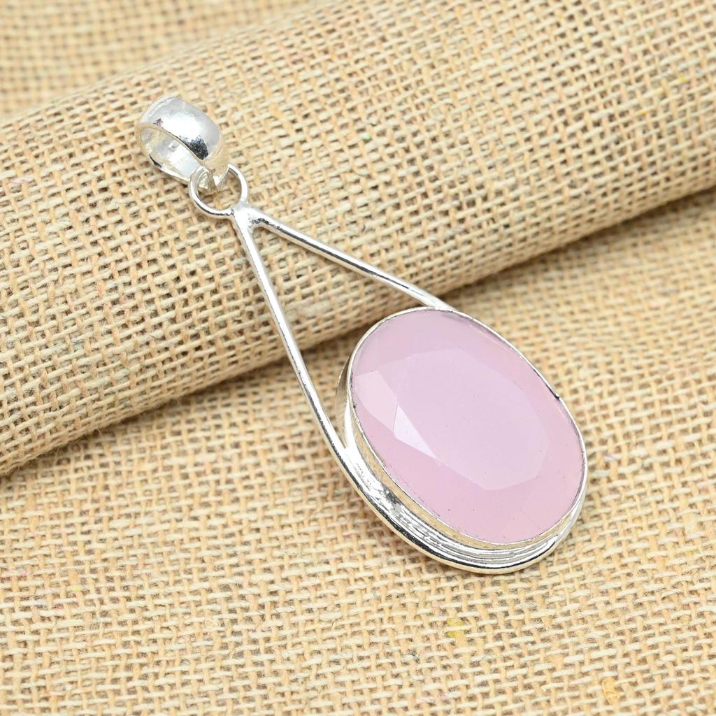 Pink Chalcedony Gemstone 925 Sterling Silver Handmade Excellent Jewelry Pendant