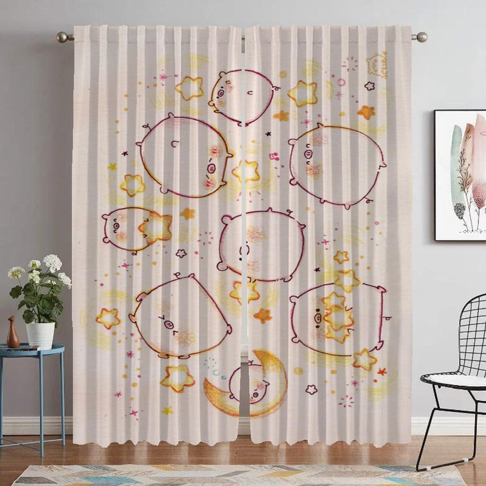 Rosa Schwein Vorhänge Kinderzimmer Halloween Dekoration Fenstervorhang für Zimmer 2 Paneele Heim Innenvorhänge Jalousien Raumteiler Wohnzimmer