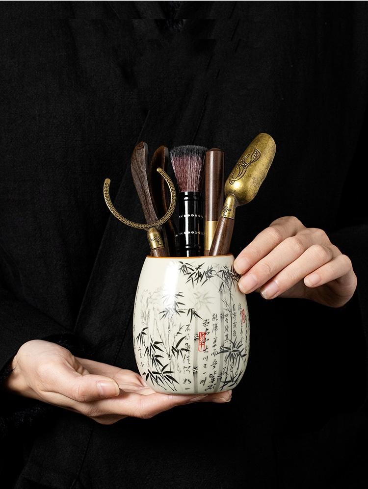 Black Bamboo Ru Kiln Tea Set Pottery Kung Fu Tea Ceremony Yellow Accessories Storage Chinese Tea Canister Utensils Pen Case Pot