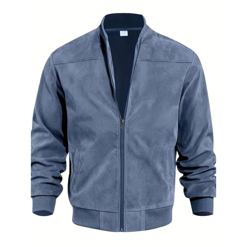 Men's Casual Retro-Inspired Lightweight Zip-Up Jacket Solid Color Baseball Collar