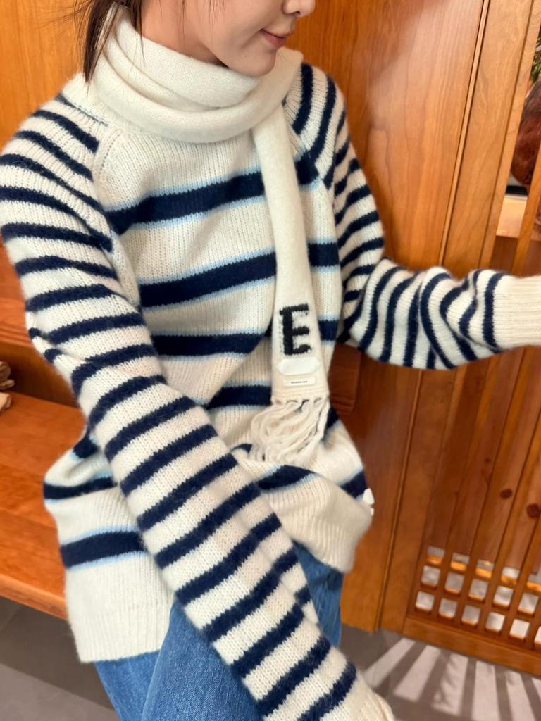 Clearance: Women's Early Spring Loose Striped Raglan Pullover Sweater (25.3% Wool, No Returns/Exchanges)