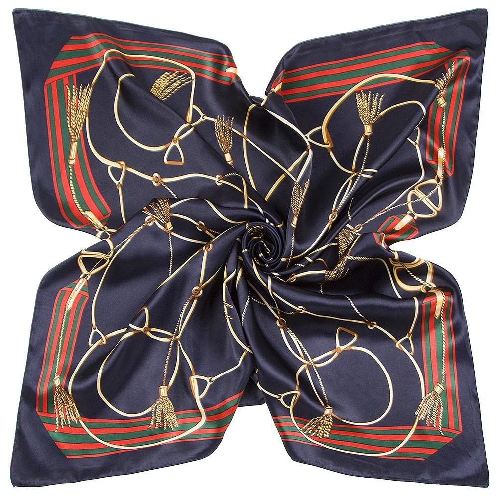 90*90cm Noble Temperament Tassel And Chain Printed Small Scarf Luxury Foulard Hijabs For Women