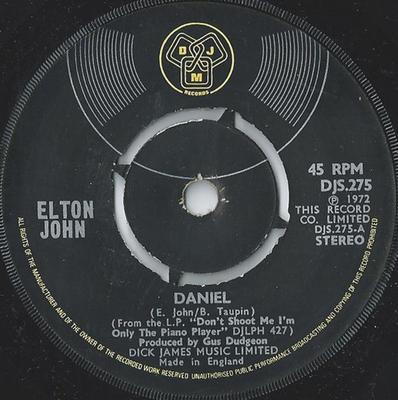 7-Zoll Schallplatte ELTON JOHN - Daniel DJS275 DJM Records 1973 UK Pop Gebraucht