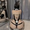 Bunny Girl Black Open Chest Stockings Sexy Cosplay Leather PU Reverse Bunny Lingerie Rabbit Training Temptation Halloween Costume Cute Extreme [YUEEI]