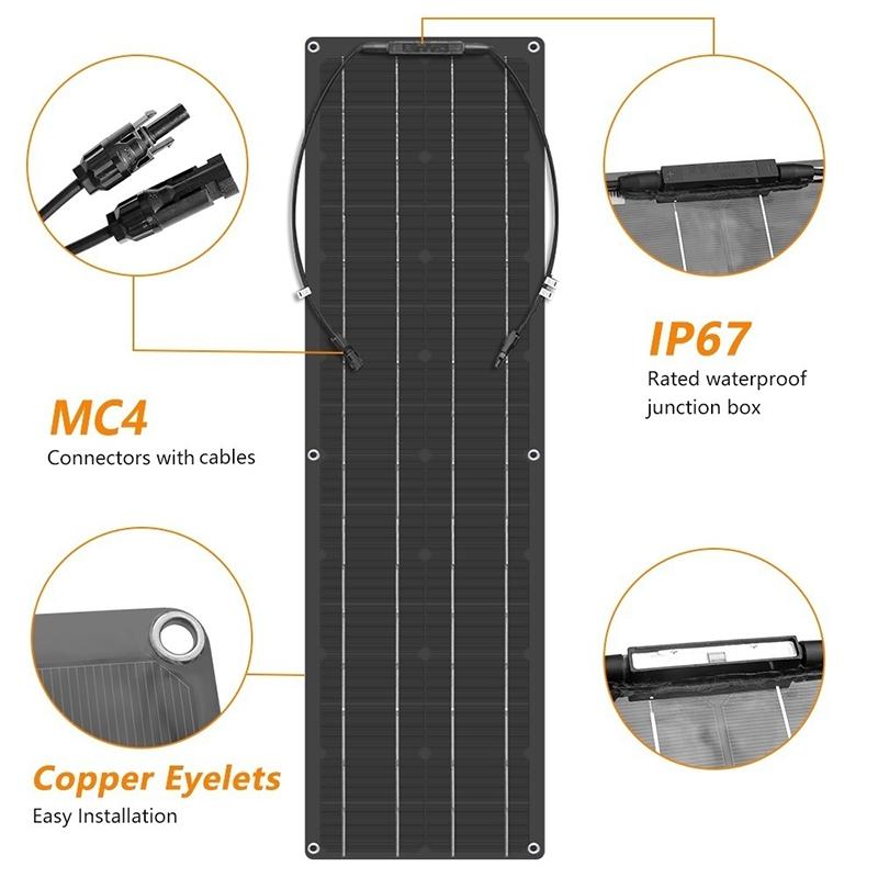 Pannello Solare 50W/100W Monocristallino Flessibile Kit Pannello Solare Sistema Caricabatterie