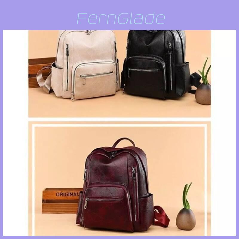 Stylish Pu Leather European Retro Casual Backpack For Women Soft Zipper Closure