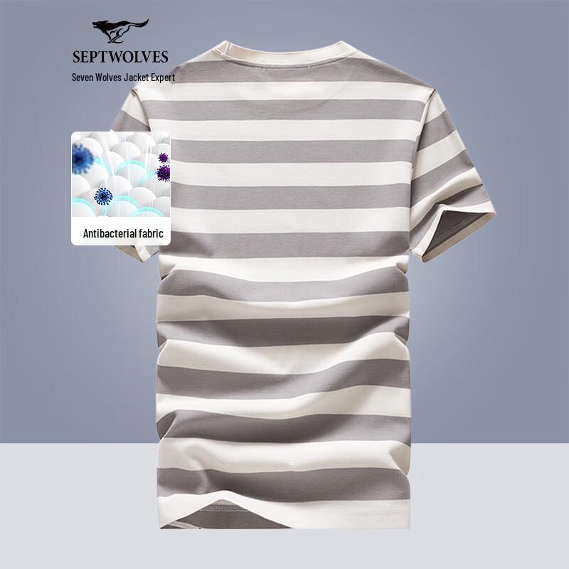 Septwolves Men's Summer Striped 7A Antibacterial Short Sleeve T-shirt