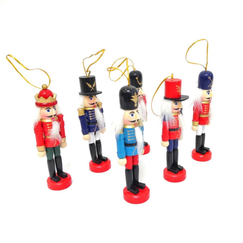 6pcs/set Colorful Nutcracker Puppet Painted Nutcracker Doll Christmas Ornaments