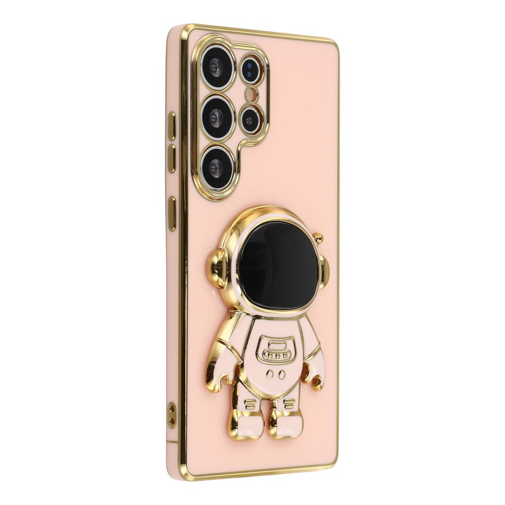 For Samsung Galaxy S24 Ultra Case Electroplating Soft TPU Phone Cover with Astronaut Hidden Kickstand
