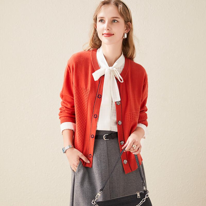 Pull Cardigan à Col Rond Texturé 100% Laine Pure pour Femmes TUHUANG