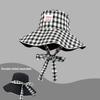 Women Sun Hat Sweet Plaid Wide Edge Fisherman Hat Outdoor Sun Protection Hat Travel Lace Up Hiking Large Brim Beach 5 Colors