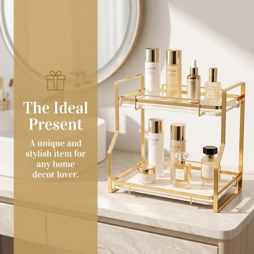 Iron Standing Rack White and Gold Organizer Shelf Living Room Bedroom Kitchen Bathroom