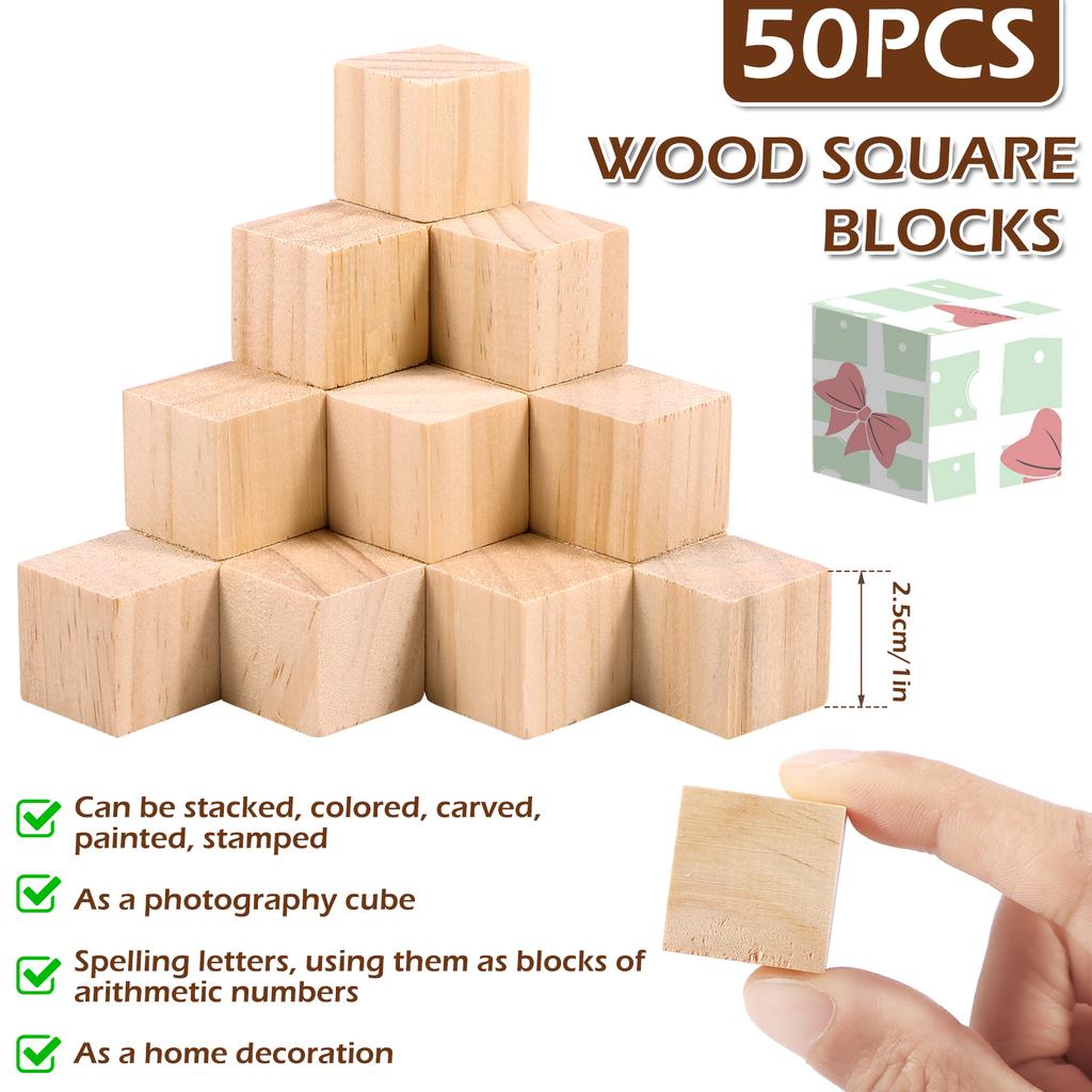 50 Stück Holzklötze für Bastelarbeiten Kiefernholz Quadratische Klötze 1 Zoll Unfertige Holz Bastelwürfel Natürliche Holzklötze Holzwürfel