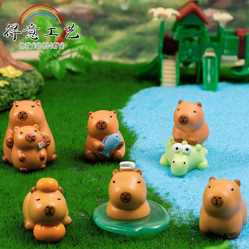 8pcs/Set Capybara Figurine Animals Model Mini Kapibare Action Figures Toy Home Decoration Kids Gift