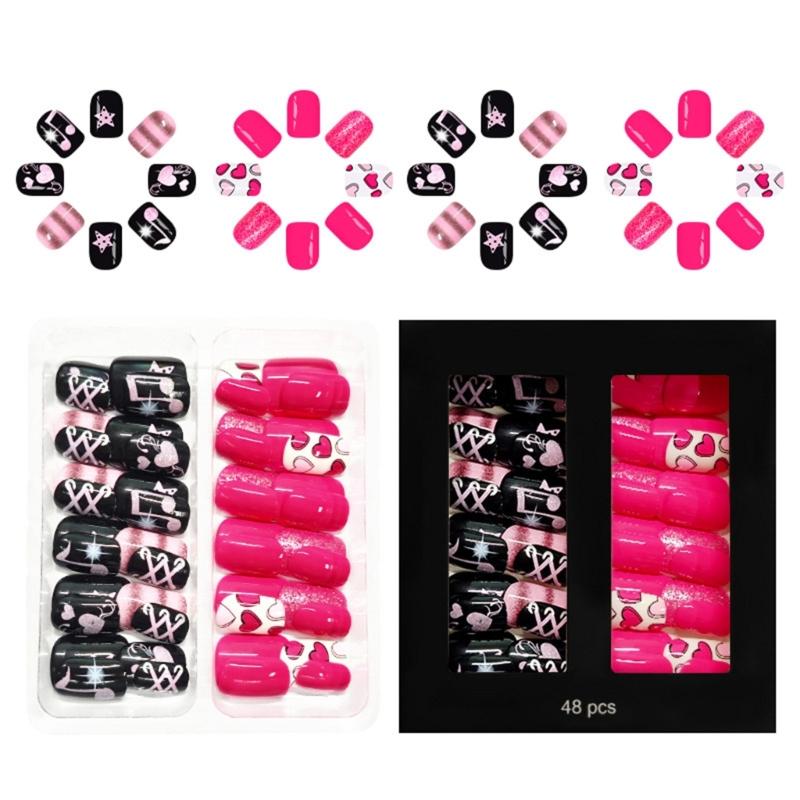 Pack of 48 Shining Artificial Nail for Special Occasions Featuring Rose Red Love Heart Glitters Valentines Theme