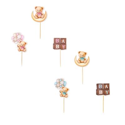 12Pcs Cupcake Top Decoration Cartoon Bear Theme Paper Cake Picks Ornament for Birthday Wedding Holiday Table Setting
