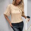 Women Sequin Puff Short Sleeve Crew Neck Casual Blouse Top