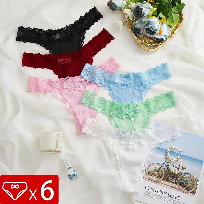 

6 шт./Набір Перспективні Квіткові Трусики Жіночі Мереживні Стрінги Низька Талія Зручні Однотонні Жіночі G-стрінги Бантик Жіноча Сексуальна Білизна L