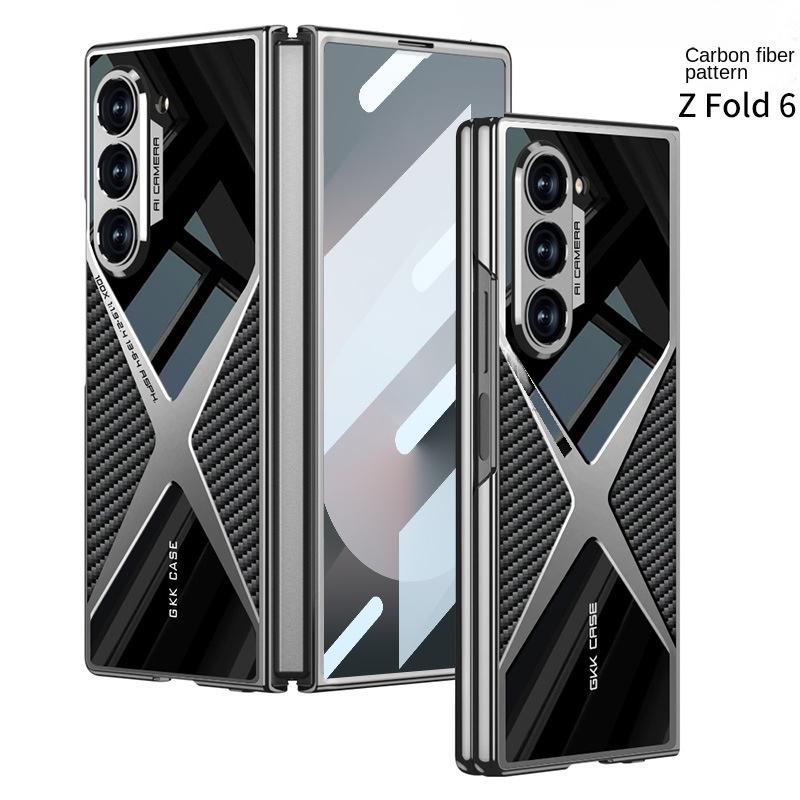 Electroplated Leather Phone Case for Samsung Galaxy Z Fold 6 5 4 3 Fold6 Fold5 Fold4 Fold3 5G Hard Shell Protective Film Cover