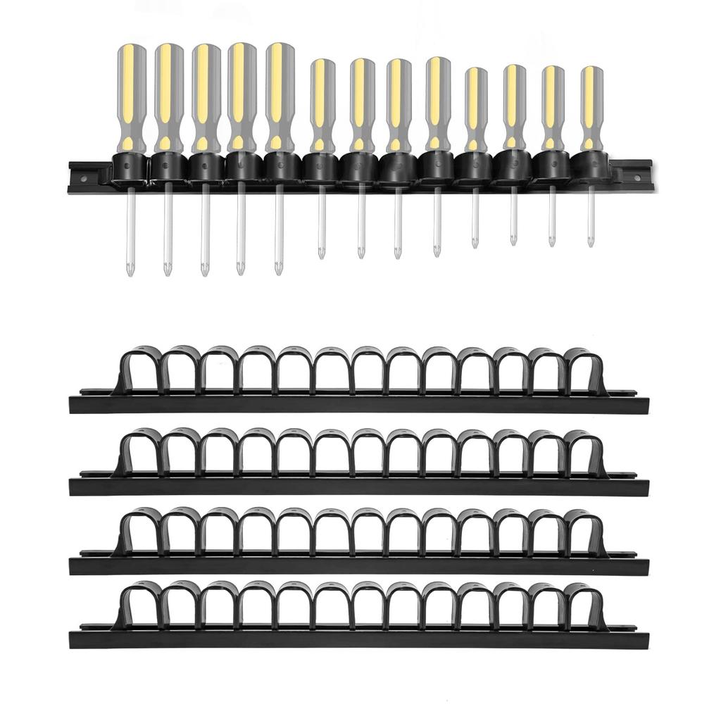 Laofeei Soporte para Destornilladores Soporte para Herramientas Soporte para Herramientas Alicates Montado en la Pared Estante de Almacenamiento para Garaje Tornillos de Montaje Incluidos Juego de 4 (Negro)
