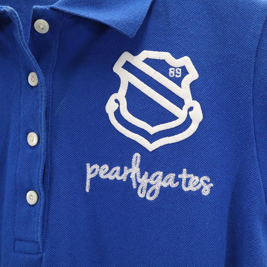 Pearly Gates Made In Japan Short Sleeve Polo Shirt Blue Kanoko Fabric Women Used
