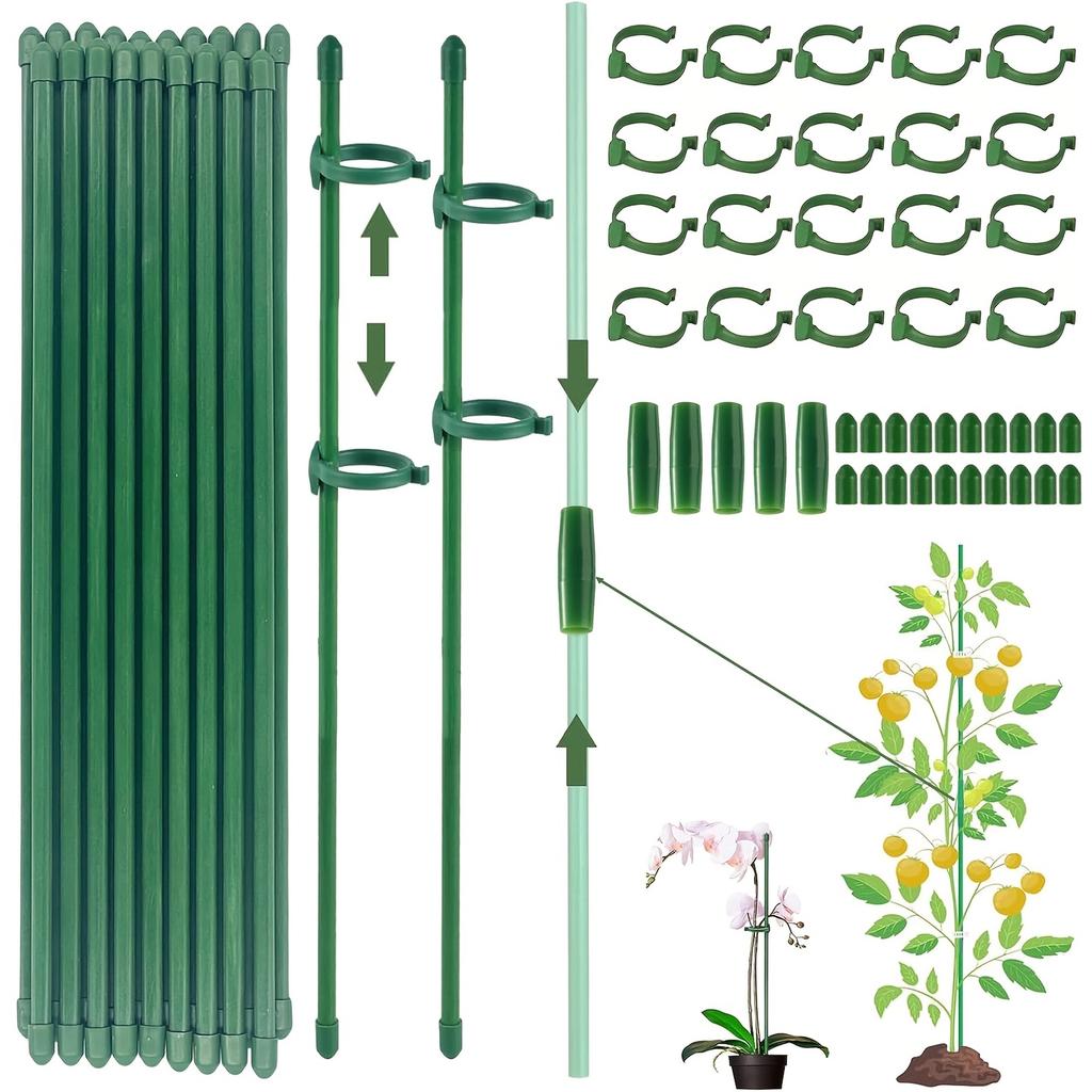 Plant Support Stakes Set for Garden and Potted Plants Adjustable Connectors and Clips for Climbing Plants Tomato Orchid Vegetable Flowers