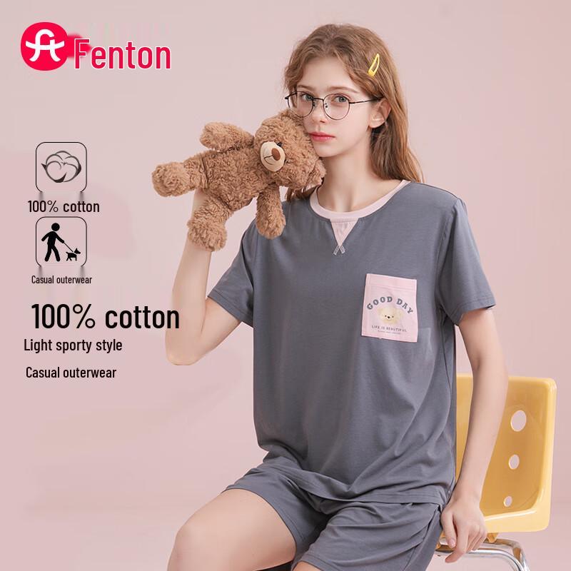 Fenteng Women s Sweet Cartoon Cotton Short Pajama Set XL