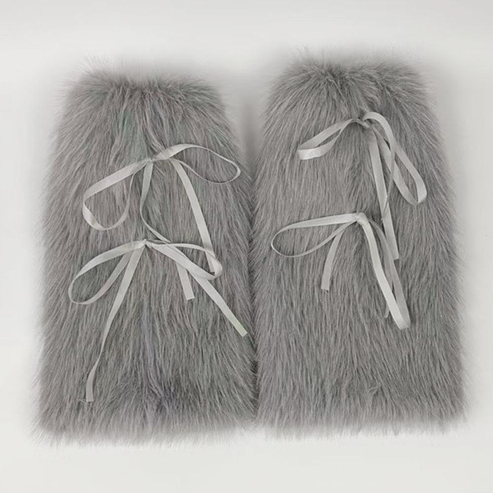 

JK Furry Leg Warmers Faux Fur Women s Plush Stockings Lolitas Lace Up Leg Warmers Fall Winter серый