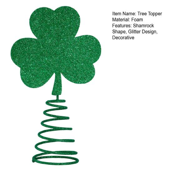St. St. Patrick's Day Klöverträdtopp med Vårbas Glittrig Irländsk Klöver Miniatyr Julgransprydnad Högtidsparty Prydnad