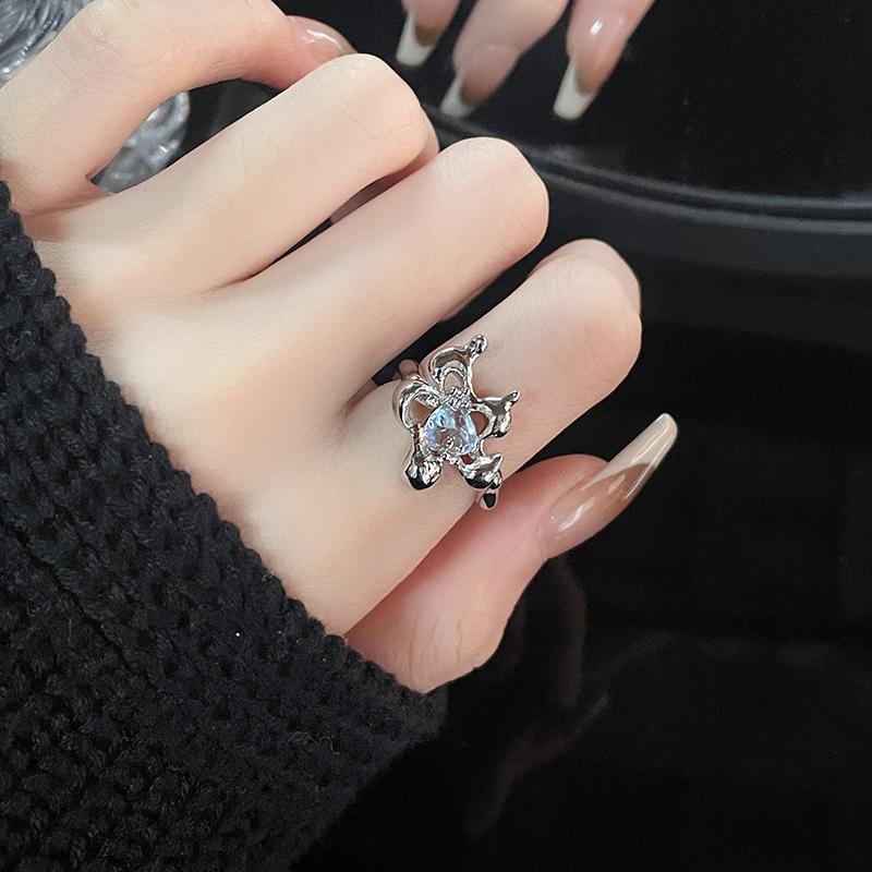Niche Design Cold Wind Sweet Wind Jade High-End Combination Stacked Open Ring Female French Ring