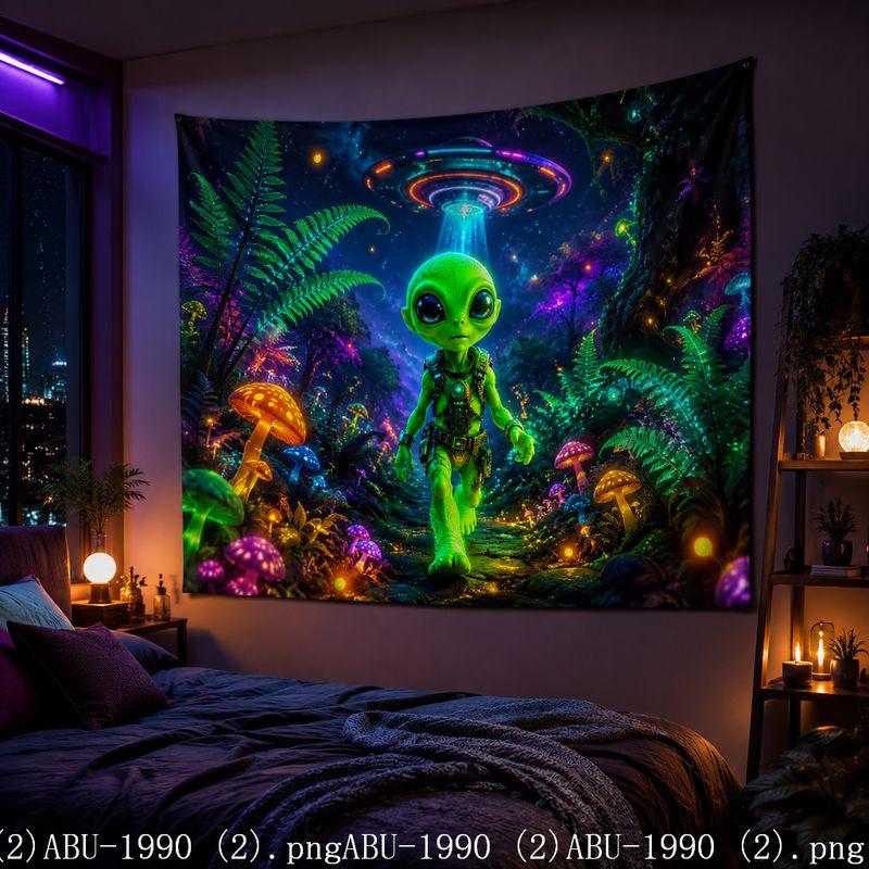 Fantasy Alien Green Plant Tapestry Fantasy Universe Wall Hanging Fluorescent Style Bedroom Esports Room Decoration