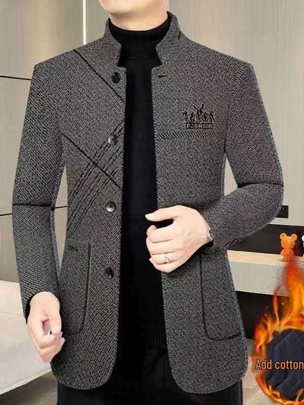 Exklusiv für Südostasien: Herren mittellange Wolljacke mit Stehkragen für Business Casual im Herbst/Winter