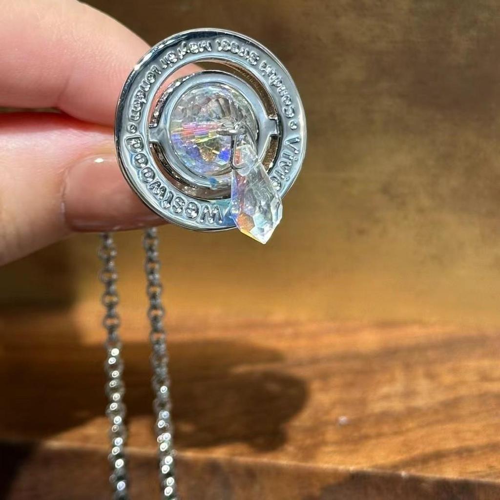 Elegant Empress Dowager Austria 3D Crystal Pendant Saturn Necklace for Women