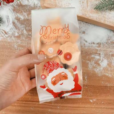 50pcs-Christmas Santa Cookie Bags Food Packing Gift Transparent Xmas Party Favors Holiday Snack Storage C Y Containers Plastic