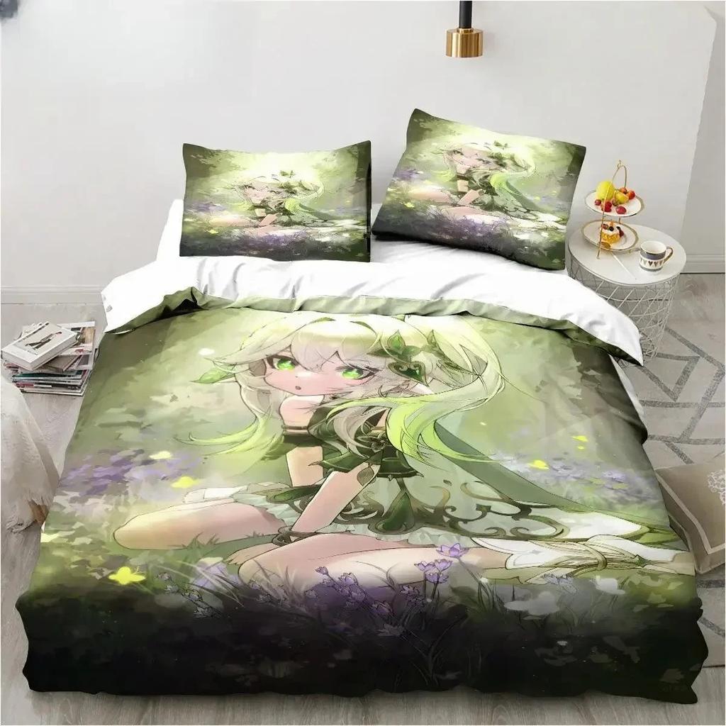 Comforter New Genshin Impact Nahida Kawaii Cute Cartoon Nahida King Twin Double Child Bedding Set Microfiber Or Polyester