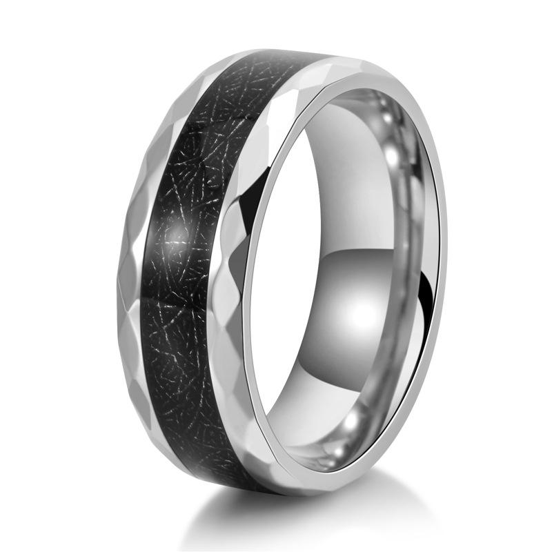 Personalized Rhombus Edge Inlaid Black Silk Ring Male Neutral Style European and American Hand Jewelry Black-plated Ring