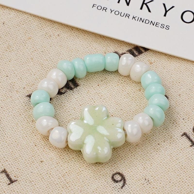 

Ceramic Colorful Macaron Flower Ring For Women Men Lover Vintage Hand Jewelry as the picture