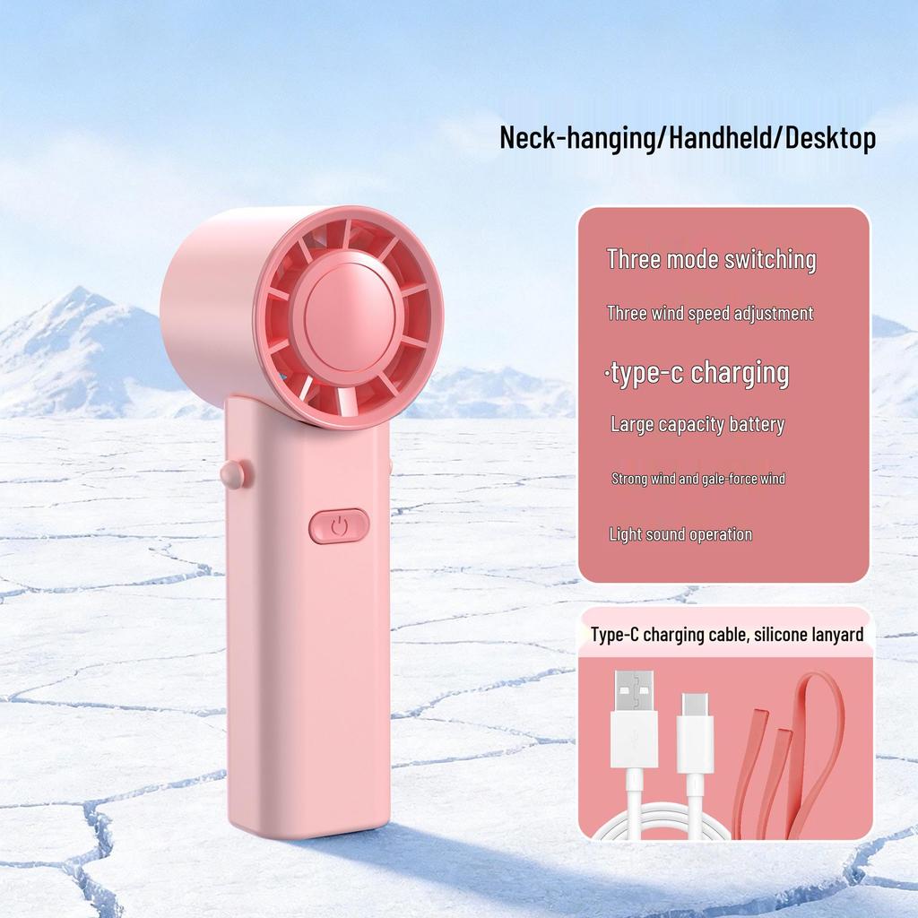 Portable USB Rechargeable Neck-Hanging Foldable Mini Handheld Fan with High-Speed Turbine