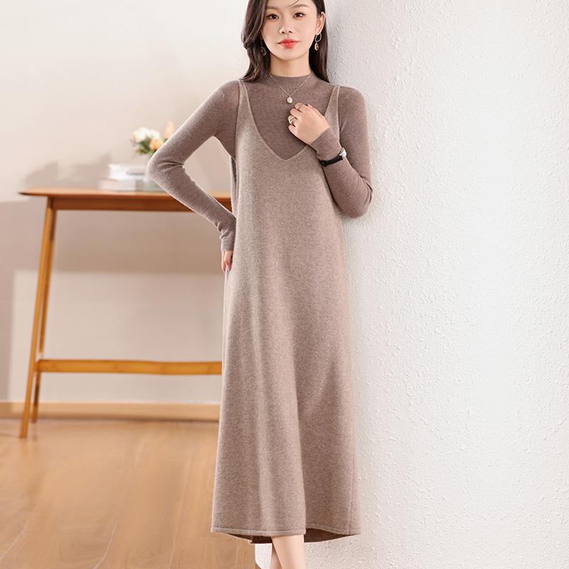 Dámské kašmírové šaty Qinghe kašmír 30% kašmír 70% vlna podzimní a zimní kašmírová sukně měkká a teplá