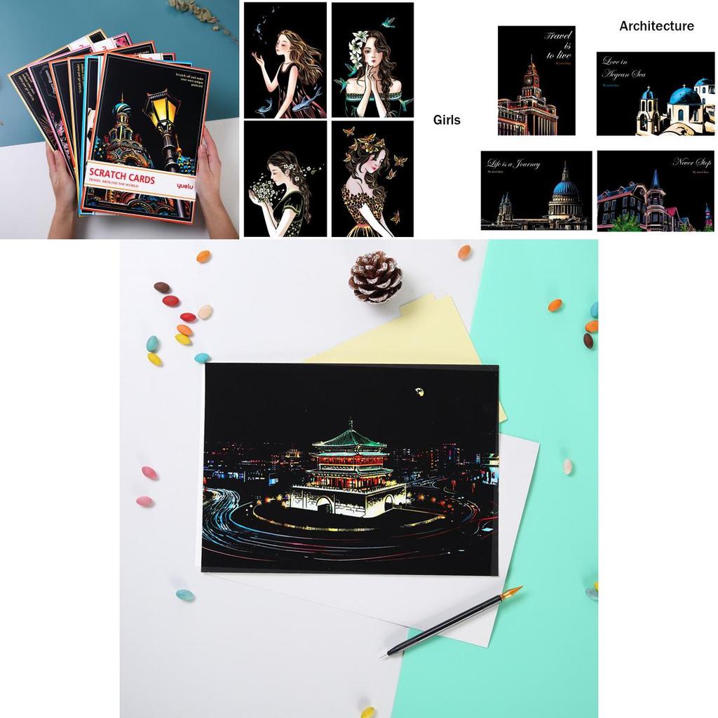 Colorful New Scratch Scraping Book Art Magic Painting Paper With Four Fun Drawing Cards
