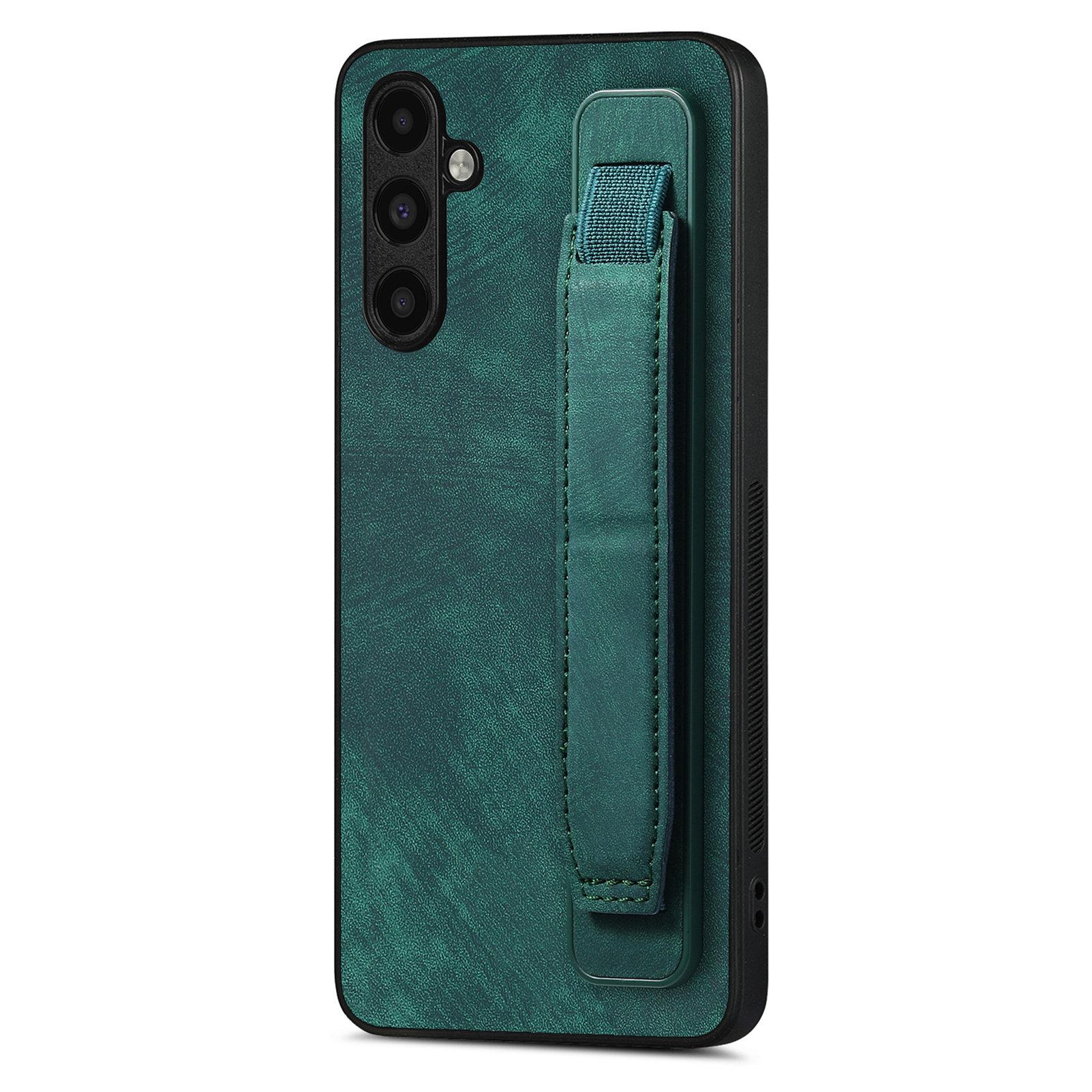 

D11 For Samsung Galaxy A24 4G (162.1 x 77.6 x 8.3mm) PU Leather+TPU Case Wristband Phone Shell Green